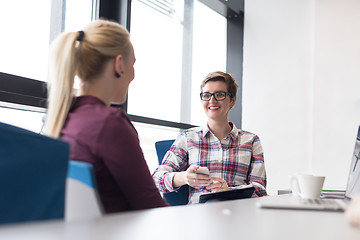 Image showing young business woman at modern office meeting room