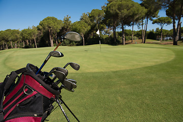 Image showing close up golf bag on course