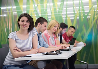 Image showing students group raise hands up