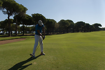 Image showing golf player hitting shot