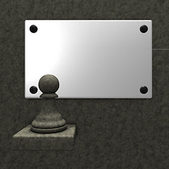 Image showing stone chess pawn and blank white sign - 3d rendering