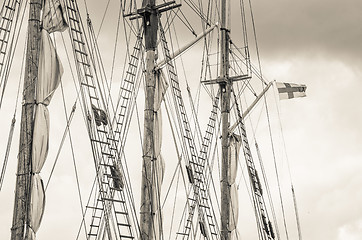 Image showing Mast and sailboat rigging, toning