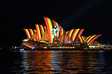 Image showing Aboriginal hunter on Sydney Opera House Vivid Sydney