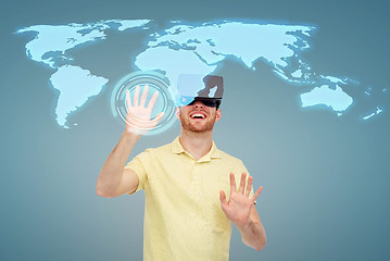 Image showing happy man in virtual reality headset or 3d glasses