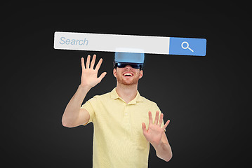 Image showing happy man in virtual reality headset or 3d glasses