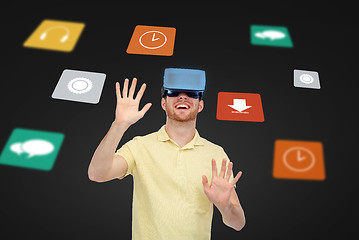 Image showing happy man in virtual reality headset or 3d glasses