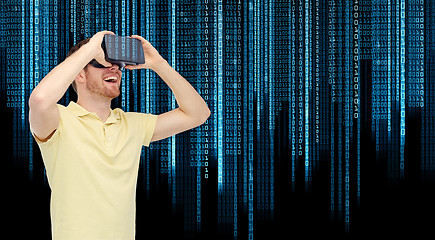 Image showing happy man in virtual reality headset or 3d glasses