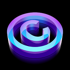 Image showing 3d neon glowing Copyright icon made of glass, vector illustration.