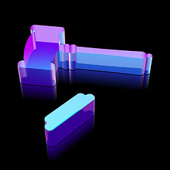 Image showing Law icon: 3d neon glowing Gavel icon made of glass, vector illustration.