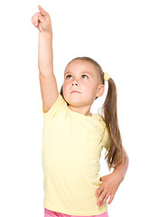 Image showing Little girl is pointing up