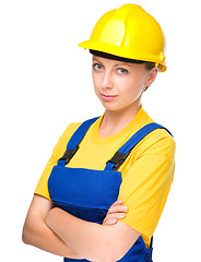 Image showing Young lady as a construction worker