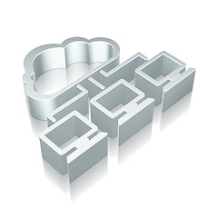 Image showing 3d metallic Cloud Network icon with reflection, vector illustration.