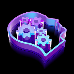 Image showing 3d neon glowing Head With Gears icon made of glass, vector illustration.
