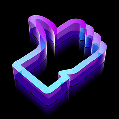 Image showing 3d neon glowing Thumb Up icon made of glass, vector illustration.