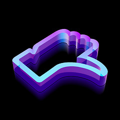 Image showing 3d neon glowing Thumb Down icon made of glass, vector illustration.