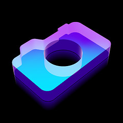 Image showing 3d neon glowing Photo Camera icon made of glass, vector illustration.