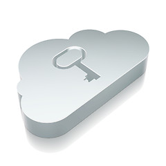 Image showing 3d metallic Cloud With Key icon with reflection, vector illustration.