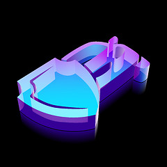 Image showing 3d neon glowing Car And Shield icon made of glass, vector illustration.