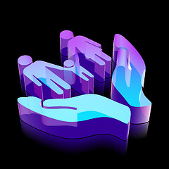 Image showing 3d neon glowing Family And Palm icon made of glass, vector illustration.