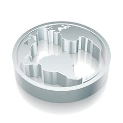 Image showing 3d metallic Globe icon with reflection, vector illustration.