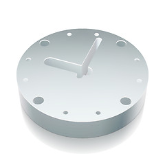 Image showing 3d metallic Clock icon with reflection, vector illustration.