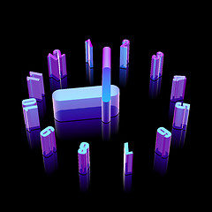 Image showing 3d neon glowing Clock icon made of glass, vector illustration.