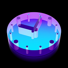 Image showing 3d neon glowing Clock icon made of glass, vector illustration.