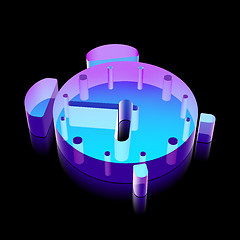 Image showing 3d neon glowing Alarm Clock icon made of glass, vector illustration.
