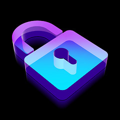 Image showing 3d neon glowing Closed Padlock icon made of glass, vector illustration.