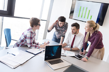 Image showing young business people group on meeting at modern office