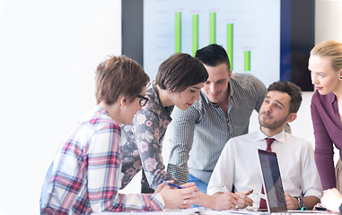 Image showing young business people group on meeting at modern office