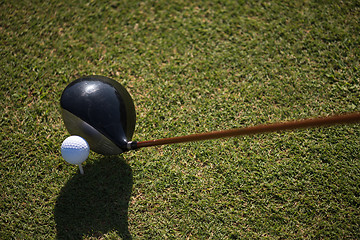 Image showing golf club and ball in grass