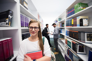 Image showing students group  in school  library