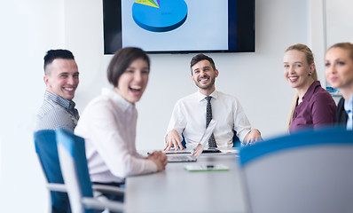 Image showing young business people group on team meeting at modern office