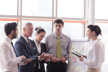 Image showing young startup businessman making presentation to senior investio