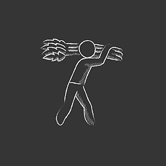 Image showing Man carrying wheat. Drawn in chalk icon.