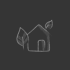 Image showing Eco-friendly house. Drawn in chalk icon.