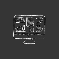 Image showing Monitor with business graphs. Drawn in chalk icon.