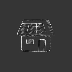 Image showing House with solar panel. Drawn in chalk icon.