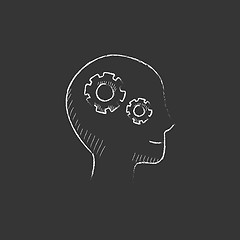 Image showing Human head with gear. Drawn in chalk icon.