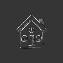 Image showing Detached house. Drawn in chalk icon.