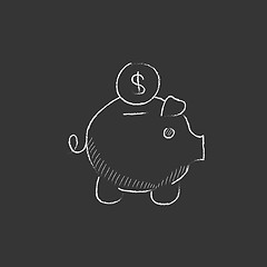 Image showing Piggy bank with dollar coin. Drawn in chalk icon.