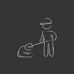 Image showing Man with shovel and hill of sand. Drawn in chalk icon.