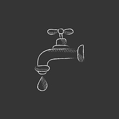 Image showing Dripping tap with drop. Drawn in chalk icon.