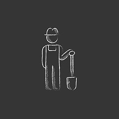 Image showing Farmer with shovel. Drawn in chalk icon.