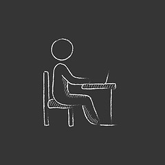 Image showing Businessman working at his laptop. Drawn in chalk icon.