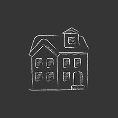 Image showing Two storey detached house. Drawn in chalk icon.