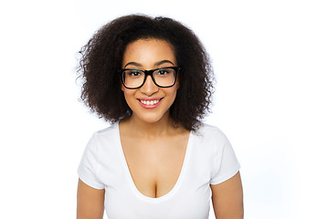 Image showing happy african woman or student girl in eyeglasses
