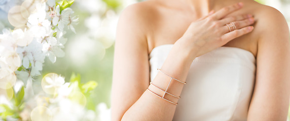 Image showing close up of beautiful woman with ring and bracelet