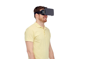 Image showing happy man in virtual reality headset or 3d glasses